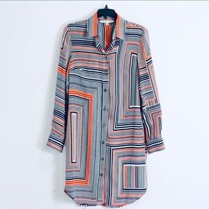 Trina Turk 100% Silk Striped Shirtdress